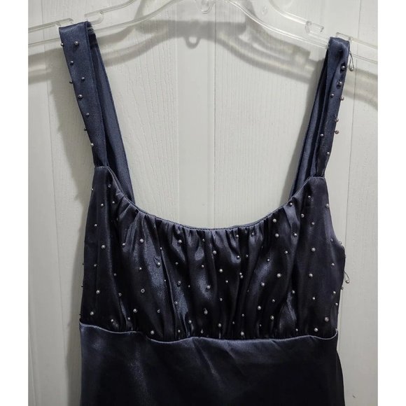 Vtg 90s Y2K Self Esteem Sleeveless Asymmetrical Blouse Satin Beaded Size XS - Picture 2 of 11